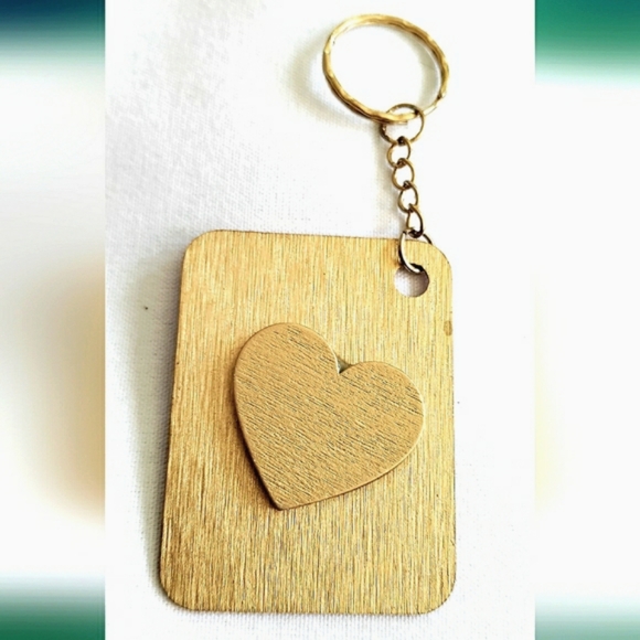 NEW Handmade Keychain Bag Tag! Italian Wood ArtDeco3. "I LOVE My Bag" Wood Heart - Picture 3 of 6